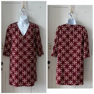 LULU H Paris Geometric Leaf Print Shift Dress